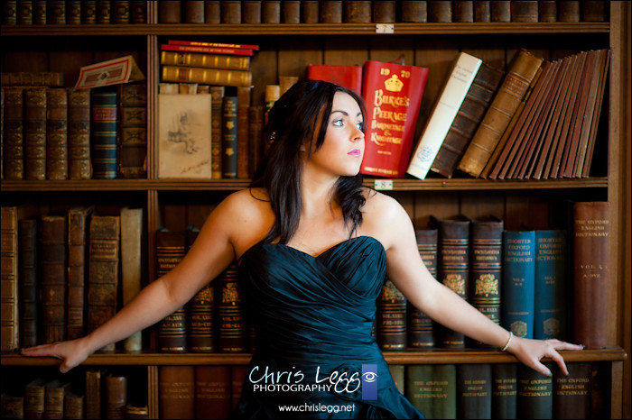 Bridal Portrait in front of Bookcase