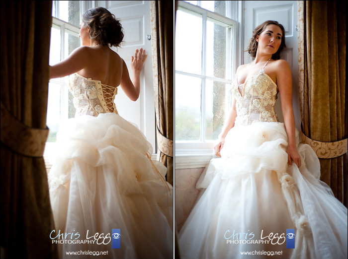 Bride looking through window