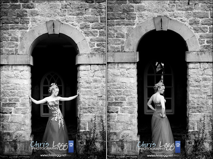 Bride posed in beautiful stone archway