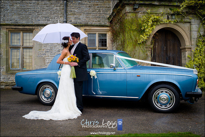 Bride and Groom in front of classic Rolls Royce