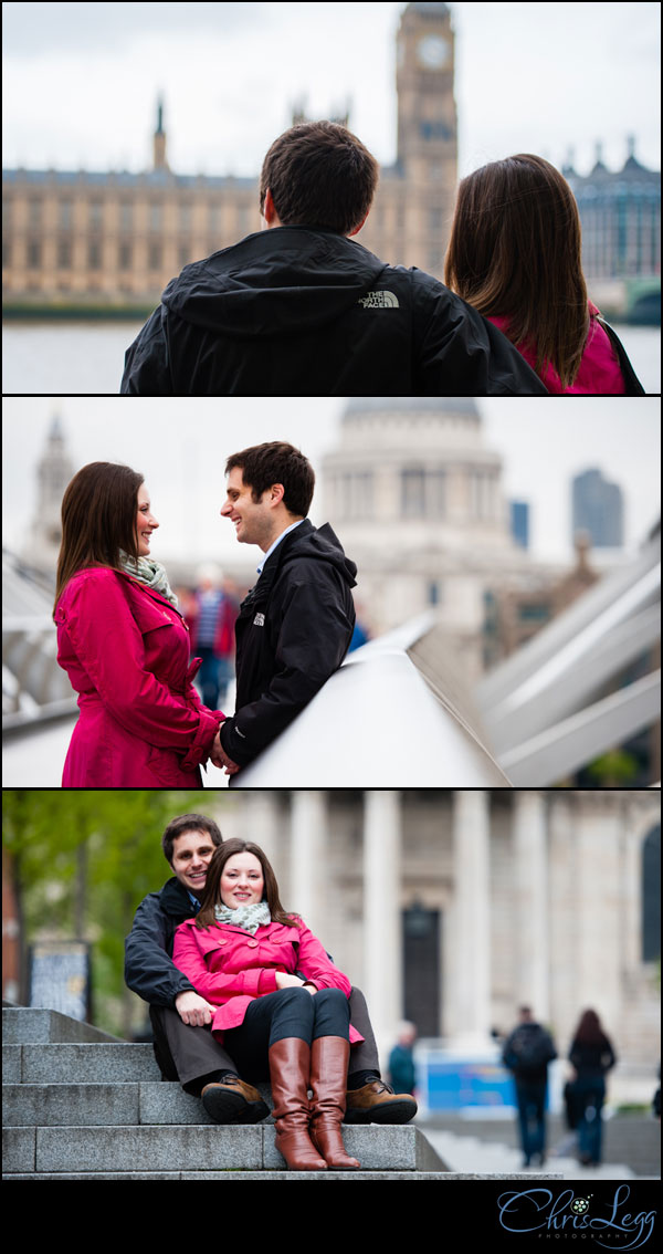 Pre-wedding shoot collage on Millennium Bridge and St Pauls Cathedral