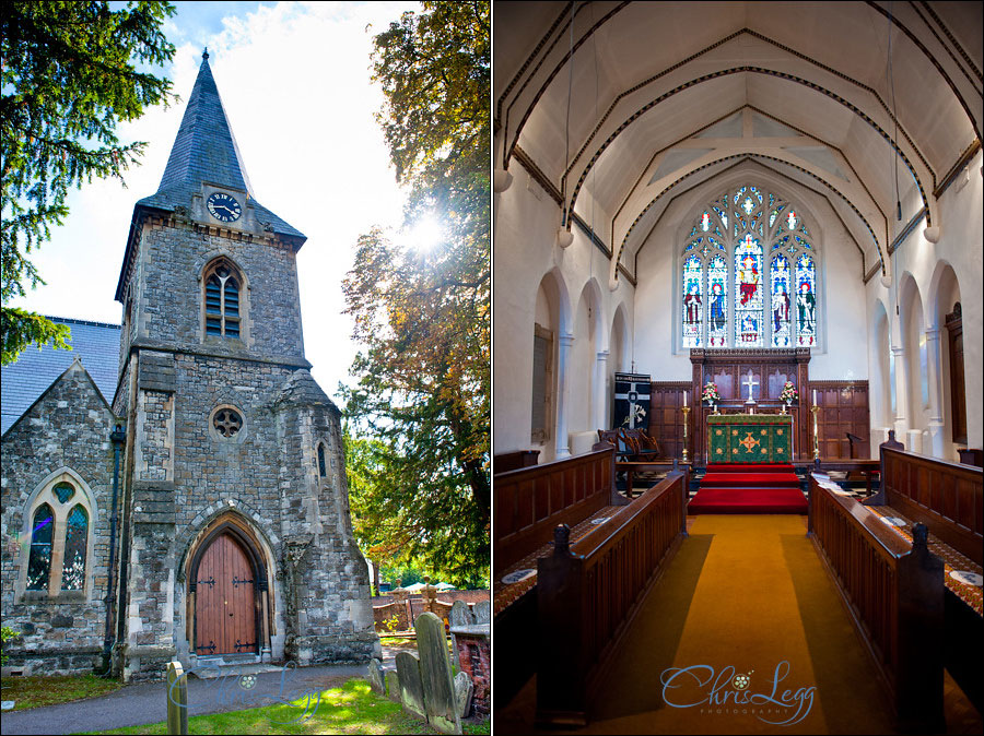 Collage of images of St Marys Church in East Molesey showing both in interior and exterior of the church.