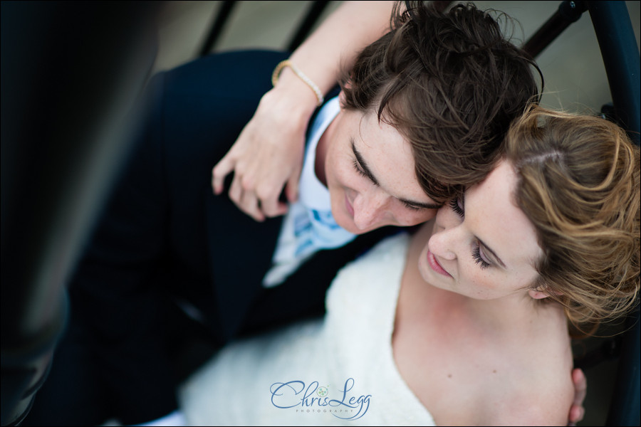 Bride and groom sitting together at Ham Polo Club